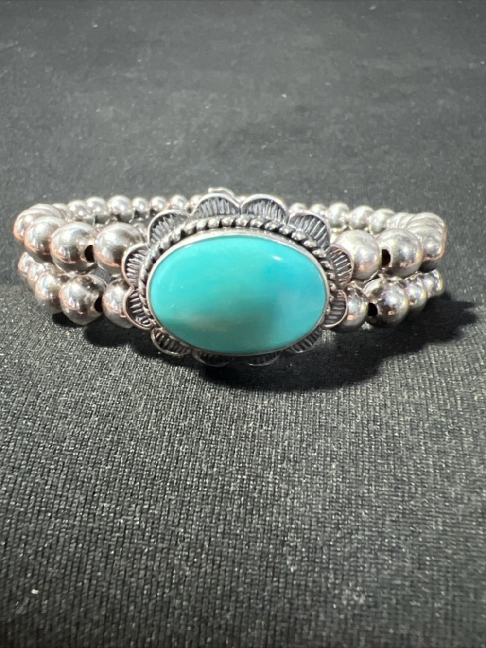 .925 Sterling Silver Carolyn Pollack Relios Turquoise Two Row Bead Bracelet
